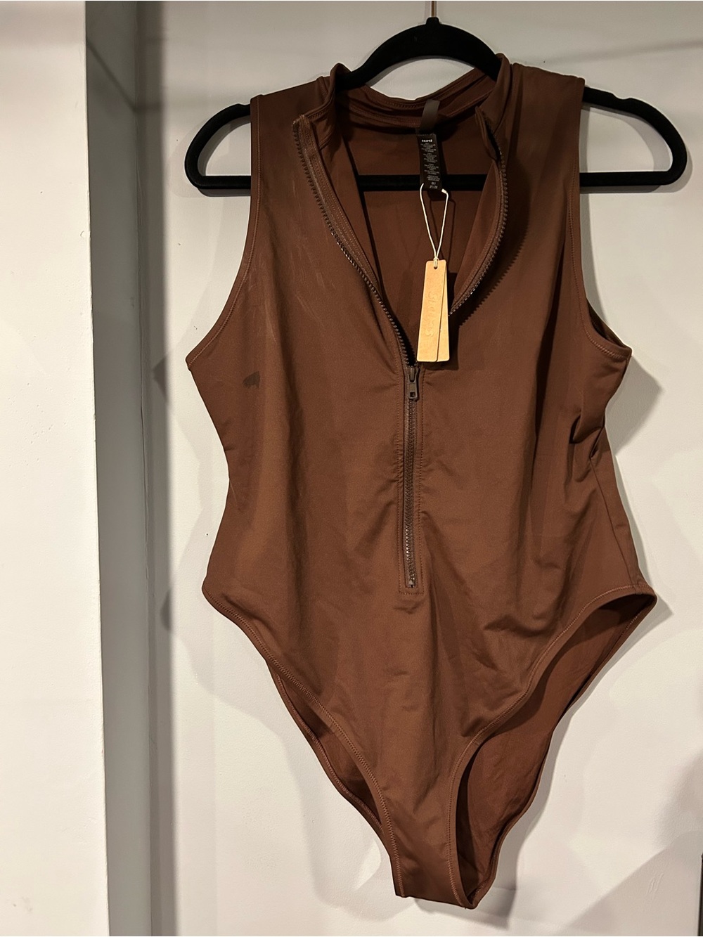 SKIMS Brown Sleeveless Zip One-Piece Swimsuit NWT XXL